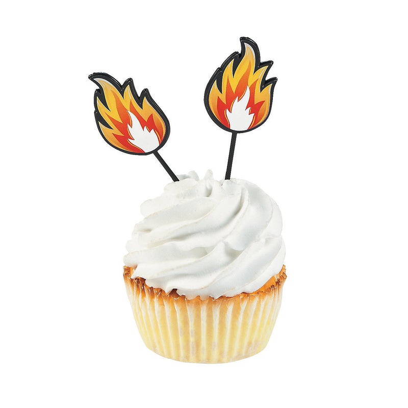 Fun Express Fire Plastic Cupcake Picks - Bulk set of 25 - Birthday Party Supplies - Superhero and Firefighter Themed Events - Image 1